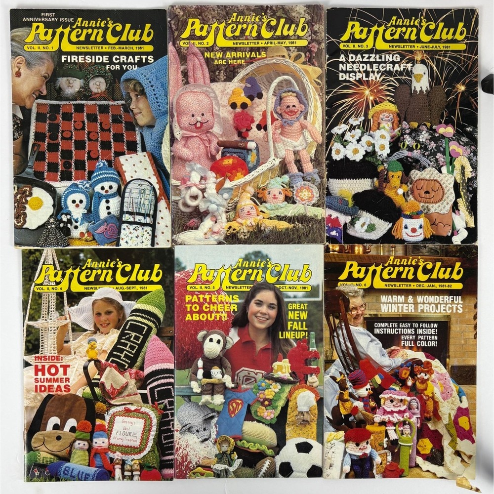 Annie's Pattern Club Newsletter Lot 6 1981 Vol II No 1-6 Knit Crochet Patterns